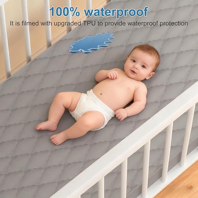 2Pack Waterproof Crib Mattress Protector,Cotton 52X28 Fitted Crib Sheets Crib Mattress Protector Sheets,Soft Toddler Bed Sheets,Washable Infant Fitted Baby Bed Sheets (Gray, 52X28inch)