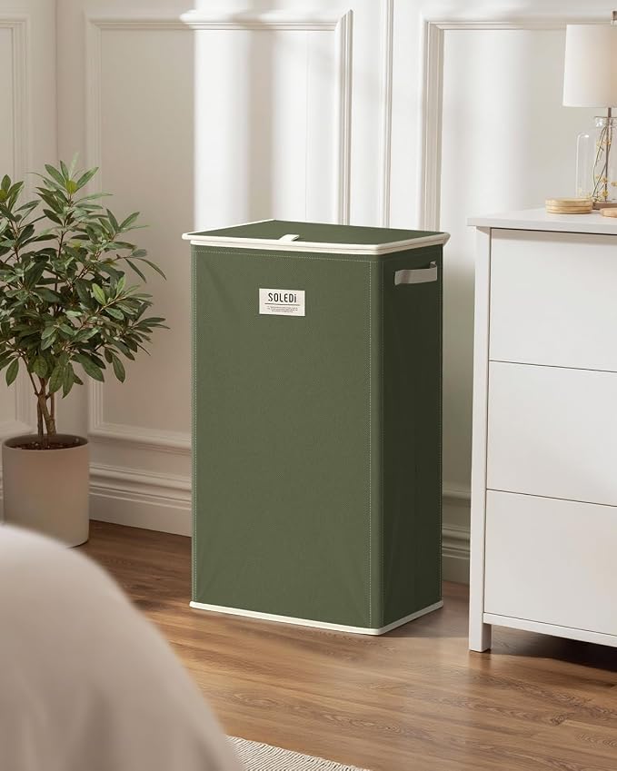 SOLEDI Laundry Hamper with Lid 100L Large & Tall Collapsible Laundry Basket, Clothes Hamper with Bag Removable Easy to Carry, Dirty Hampers for Bedroom, Bathroom, Dorm, College, Avocado - Image 7