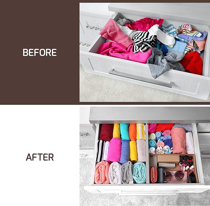 6-Pack Drawer Dividers - 2.6 Inches High, Adjustable 16 to 22 Inches Bamboo Drawer Organizer, Large Expandable Separator for Clothes, Dresser, Bedroom, Bathroom, Baby, Office, Kitchen Utensils, Gray - Image 3