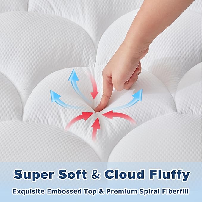 Queen Mattress Pad for Back & Hip Pain Relief, Pillow Top Cooling Bed Topper Quilted Fitted, Hotel Quality Deep Pocket Soft Queen Mattress Protector Cover Washable (60x80 inch, White)