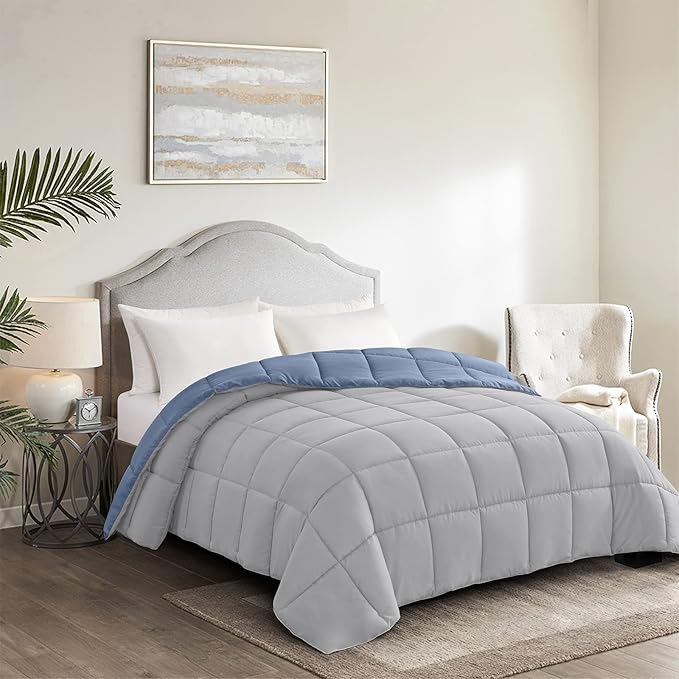 Homelike Moment Comforter King Size - Blue Duvet Insert Down Alternative Bed King Comforter, Lightweight Bedding Comforters Quilted Soft All Season Reversible Blue/Grey