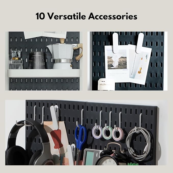 Keepo Peg Board Wall Organizer – Plastic Pegboard Panels, Modular Peg Board Storage System for Home Office, Craft Room, Gaming Setup (Black, 22″×11″) - Image 5