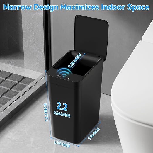 Bathroom Trash Can with Lid, KOEYLE 2 Pack 2.2 Gallon Automatic Touchless Garbage Can, Small Motion Sensor Smart Trash Can, Slim Waterproof Trash Bin for Bedroom, Bathroom, Office, Living Room (Black) - Image 4