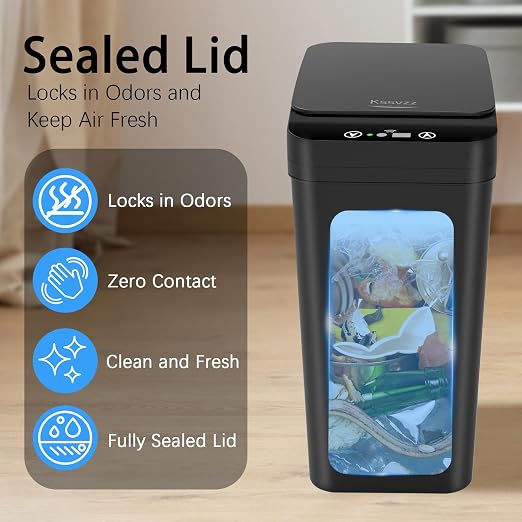 3 Pack Automatic Small Bathroom Trash Can with Lid - 2.5 Gallon Touchless Garbage Can, Motion Sensor Smart Trash Bin, Slim Dog Proof Trashcan, Waterproof Wastebasket for Bedroom Office Kitchen (Black) - Image 5