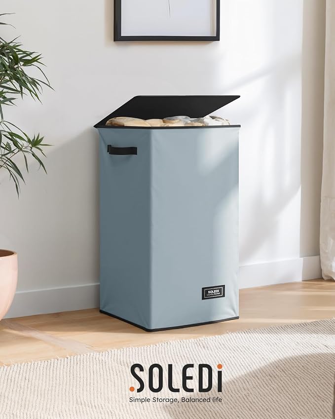 SOLEDI Laundry Hamper with Lid 90L Large & Tall Collapsible Laundry Basket, Clothes Hamper with Bag Removable Easy to Carry, Dirty Hampers for Bedroom, Bathroom, Dorm, College, Blue Grey - Image 8
