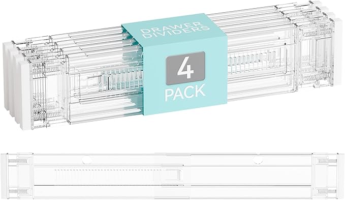 Yieach 4 Pack 3.2 Inch Shallow Acrylic Drawer Dividers for Clothes -Expandable from 15-21''- Adjustable Drawer Dividers for Baby Clothing,Sock,Underwear,Clear in Drawer Separators for Dresser,Kitchen by Yieach