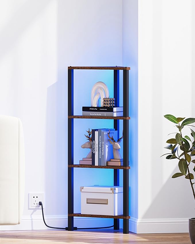 TUTOTAK Corner Shelf, 4-Tier Corner Bookshelf for Small Space, Narrow Display Corner Shelf Stand with Storage Rack, for Living Room, Bedroom, Rustic Brown BS05BB004L - Image 7