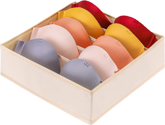 Drawer under Cabinet Clothes Organizer 5 Cell Foldable Storage Cubes Underwear Drawer Organizer Dividers Storage Boxes for Bra, Underwear（Creamy-White） by Unknown