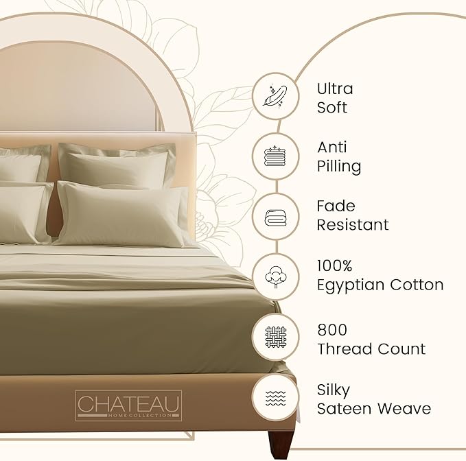 100% Egyptian Cotton Sheets California King Size, 800TC Breathable Bed Sheet Set, 15" Deep Pocket California King Sheets Cotton, Sateen Weave Luxury Hotel Collection No Pill & Shrink - Linen