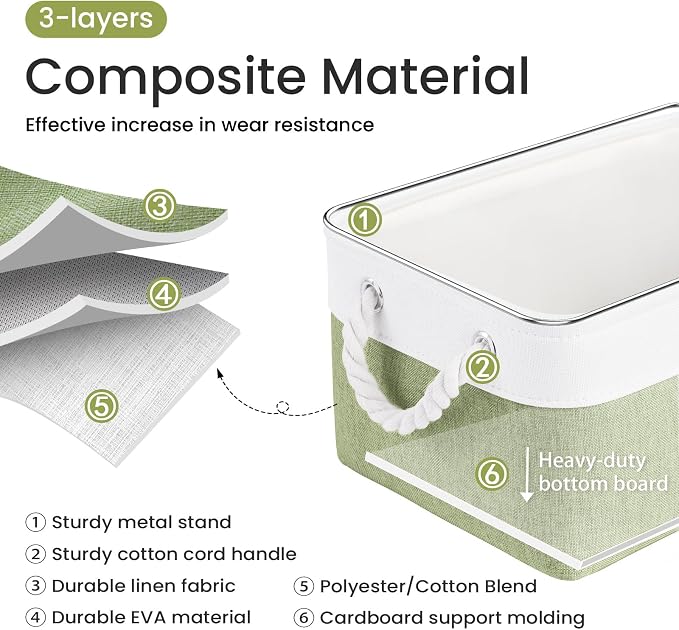 Storage Baskets for Shelves 13.8x9.8x6.7 Inch, Foldable Fabric Storage Bins with Handles, Small Storage Baskets for Organizing Closet, Office, Home Organization (1-Pack, White&Green) - Image 2
