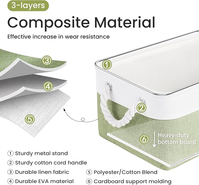 Storage Baskets for Shelves 13.8x9.8x6.7 Inch, Foldable Fabric Storage Bins with Handles, Small Storage Baskets for Organizing Closet, Office, Home Organization (6-Pack, White&Green) - Image 2