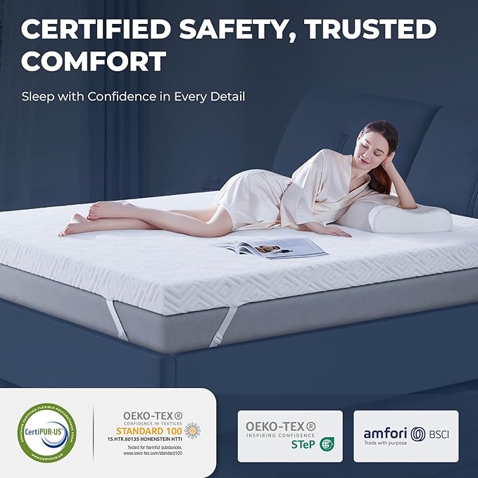 Memory Foam Mattress Topper - 3 Inch Gel Mattress Pad for Pressure Relief, Premium Soft Cooling Sleep Bed Topper, Non-Slip Design with Removable & Washable Cover (White, Full)