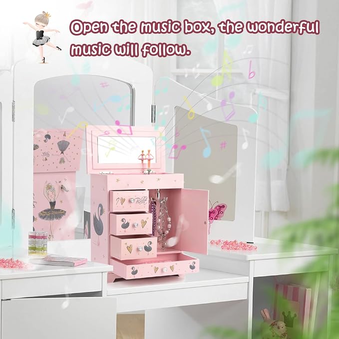 Jewelry Box for Girls 8.9 x 4.92 x 10.98 inch Large 5 Layer Music Box with Spinning Ballerina with Unicorn Necklace & Bracelet Set Jewelry Organizer for Kids Birthday Christmas Gift Pink - Image 5