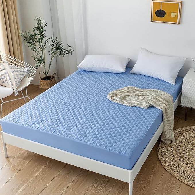 vctops Quilted Fitted Sheet Waterproof Mattress Protector Pad Ultra Soft Elastic Fitted Deep Pocket Bed Cover (Sky Blue,Queen)