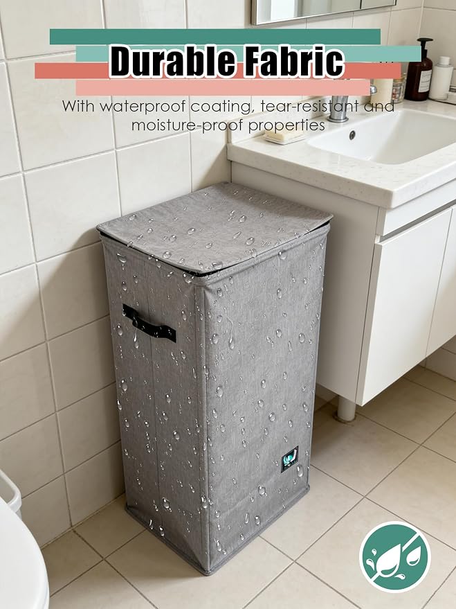 WTREE Laundry Hamper with Lid, Reinforced Sturdy Clothes Hamper with Anti-Puncture Base, Large Collapsible Laundry Basket with Removable Liner Bag, Tall Dirty Clothes Bin for Family, 100L Grey - Image 4