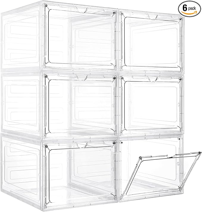LXLXXL Storage Bins with Lids, 6 Pack Clear Plastic Storage Containers with Magnetic Acrylic Door, 19 Qt Stackable Storage Box for Home,Office Organizing by LXLXXL