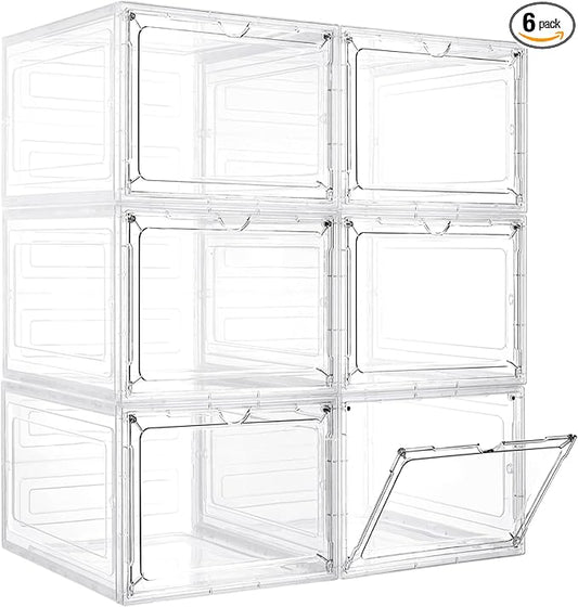 LXLXXL Storage Bins with Lids, 6 Pack Clear Plastic Storage Containers with Magnetic Acrylic Door, 19 Qt Stackable Storage Box for Home,Office Organizing by LXLXXL