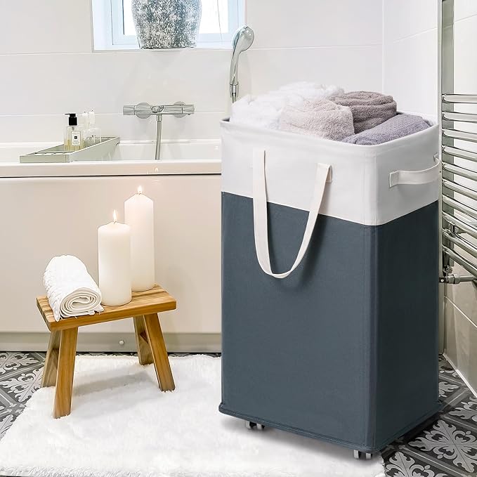 Goodpick Laundry Basket with Wheels, 75L Laundry Hamper for Dirty Clothes, College Dorm Essentials, Clothes Hamper for Livng Room, Grey&White - Image 7