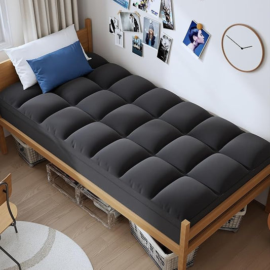 ELEMUSE Twin XL Black Mattress Topper for College Dorm Room Essentials, Extra Long Twin Mattress Pad for Back Pain Relief, Plush Pillowtop with Elastic Deep Pocket, Overfilled Down Alternative Filling