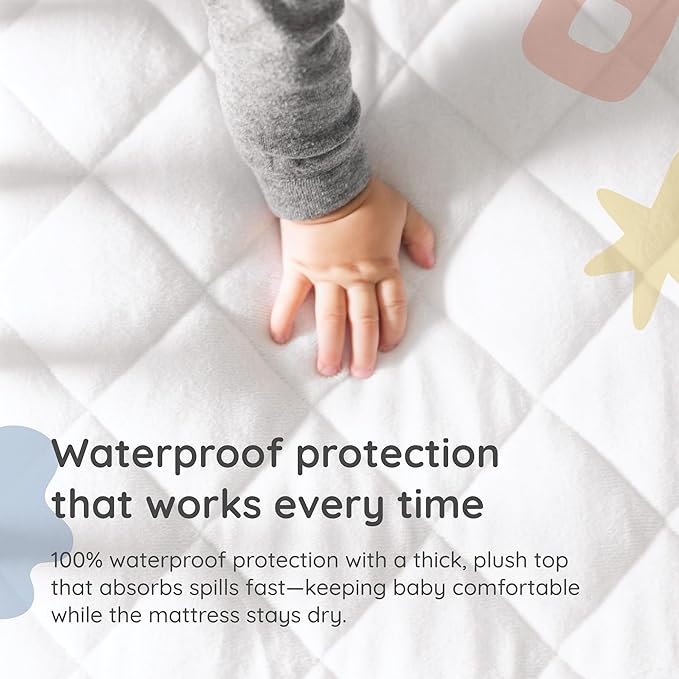 Margaux & May Crib Mattress Protector, 2 Pack – 100% Waterproof Baby Crib Mattress Protector Pad, Highly Absorbent Quilted Cover, Oeko-TEX® Certified, Noiseless, Fitted 28" x 52" Standard Crib Fit