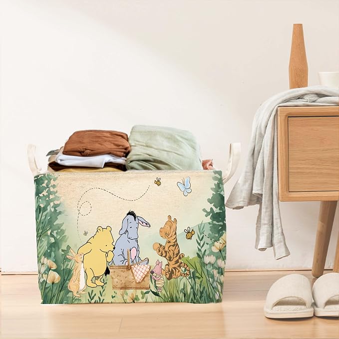Winnie Nursery Decor, the Pooh Baby Stuff, Winnie Storage Nursery Basket, Large squarecanvas Laundry Hamper With A Waterproof PECoating, Foldable, Toys Bin, Baby Nursery HamperDecor, Classic - Image 6