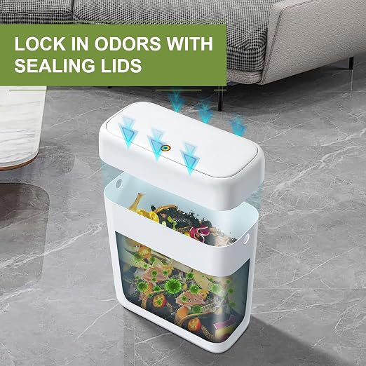 funest Trash Can with Lid, 3 Gallons/10.3 Qt Garbage Can with Press Top, Small Trash Can Dog Proof, Plastic Trash Bin, Waste Basket for Rv Bathroom Kitchen Bedroom Office White - Image 5