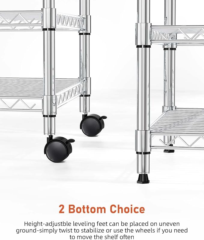 Simple Deluxe Heavy Duty 3-Shelf Shelving Unit, 24.02" D x 13.78"W x 21.97" H, 3 Tier, Chrome - Image 7