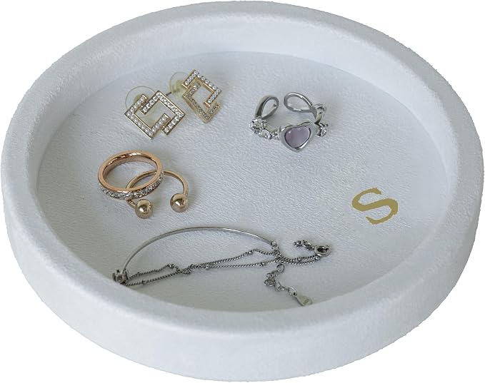 COLLECTIVE HOME - Velvet Jewelry Tray, 6" Monogrammed Jewelry Dish, Smooth Velour Display Dish for Rings, Earrings, Necklaces, Makeup, Personalized Gifts for Women (White-s) by COLLECTIVEHOME