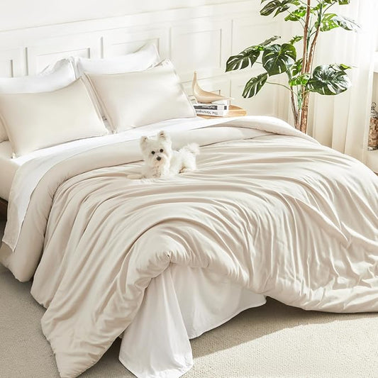 Litanika Oversized King Comforter 120x120, 3 Pieces Beige Lightweight Solid Bedding Comforter Set, All Season Fluffy Bed Set (1 Comforter & 2 Pillowcases)