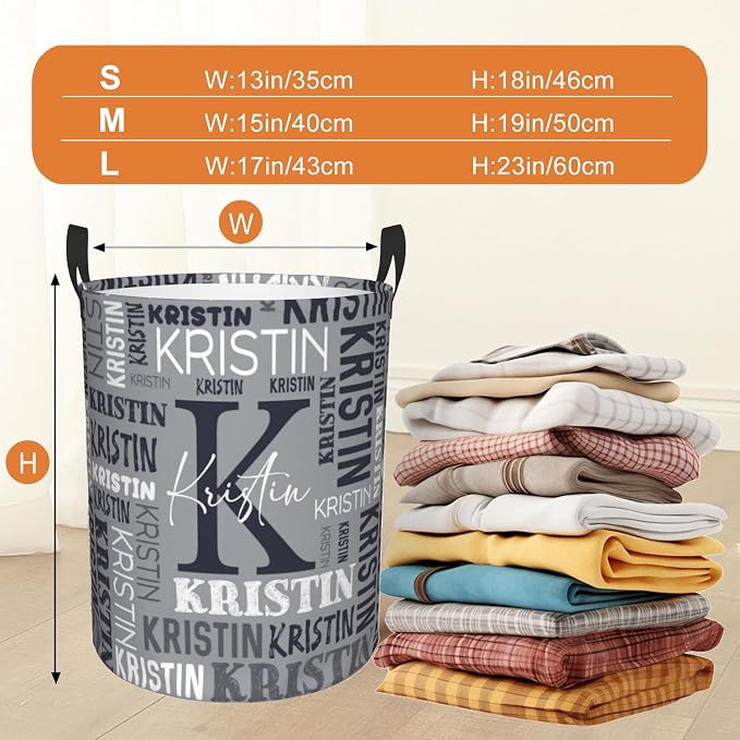 Custom Name Laundry Hamper, Personalized Laundry Basket with Name for Baby Boys Girls, Customized Collapsible Dirty Clothes Hamper Storage with Handles for Bedroom Bathroom Dorm Room Decor - Image 3