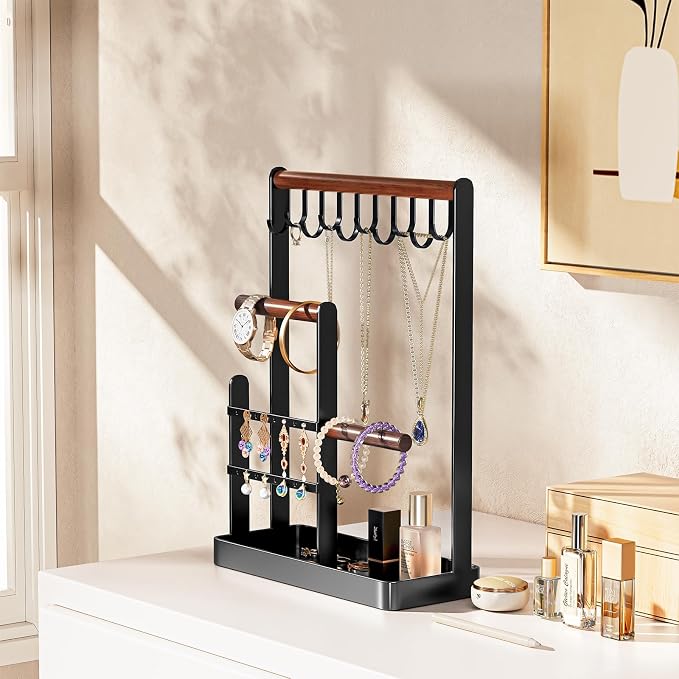 ProCase Cute Jewelry Stand, Aesthetic Jewelry Organizer for Dresser Vanity, Jewelry Holder Display for Necklaces Earrings, Gifts for Teen Girls Women, Bedroom Dorm Decor -Medium, Black - Image 7
