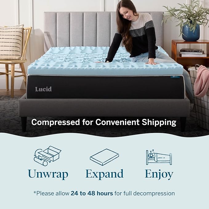 LUCID 3 Inch Gel Memory Foam Mattress Topper, Queen size – 5 Zones – Cooling Gel Infusion – CertiPur Certified Foam