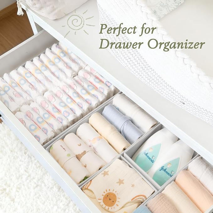 Criusia Drawer Organizers 18-Piece Set, Dresser Organizer for Baby Clothes, Foldable Closet Storage & Drawer Dividers for Underwear, Socks, Nursery, White - Image 5