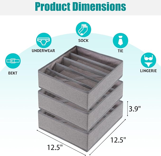Bra Storage Drawers Organizer for Clothing Underwear Drawer Organizer Dividers Foldable Storage Cube Bins for Bra,Socks, Underwear,3 Pack （Grey） - Image 2