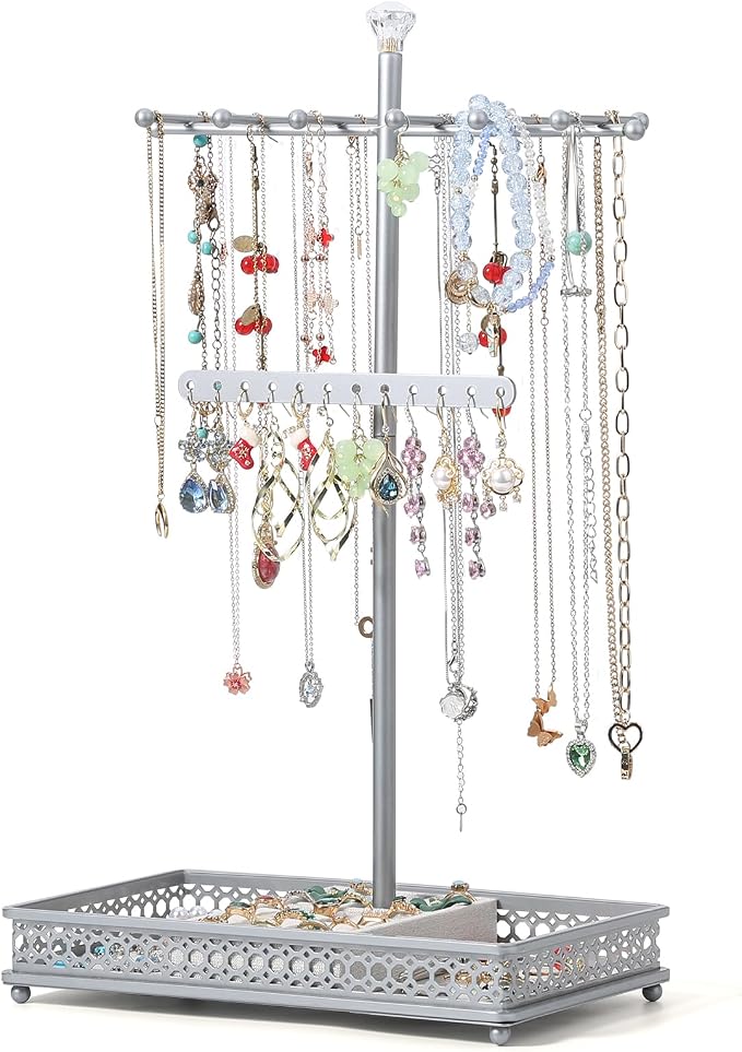Meangood Jewelry Organizer Stand, 15.6" H Jewelry Tree Display Holder Stand for Bracelets Necklaces Earrings Rings, Gift for Women Girls (Silver) by Meangood