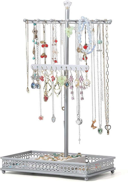 Meangood Jewelry Organizer Stand, 15.6" H Jewelry Tree Display Holder Stand for Bracelets Necklaces Earrings Rings, Gift for Women Girls (Silver) by Meangood