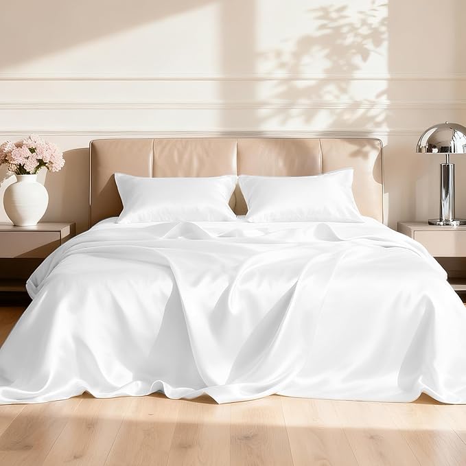 Love's cabin Twin Silky Soft Satin Bed Linen Set - 3 Piece with Deep Pockets, Luxury Satin Sheets, Wrinkle Resistant, Fits Mattresses up to 14''