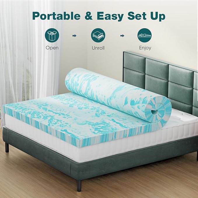 Sweetcrispy Mattress Topper Twin XL, 4 Inch Thick Memory Foam Gel Infused Cooling Toppers Pad for Twin XL Size Bed, Sleeper Sofa, RV, Camper, CertiPUR US Certified, Ventilated and Breathable