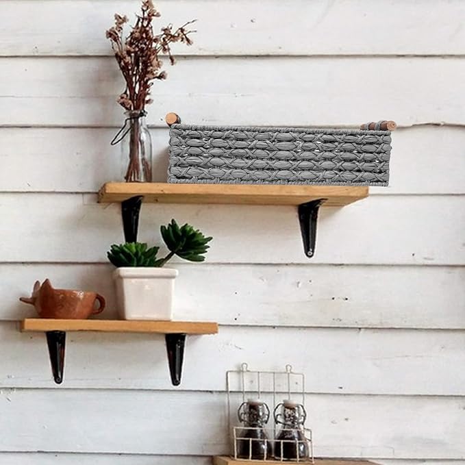 Small Storage Basket Wicker Baskets for Organizing with Handle Decorative Storage Bin for Countertop Toilet Paper Basket for Toilet Tank Top Small Baskets,Light Grey - Image 4