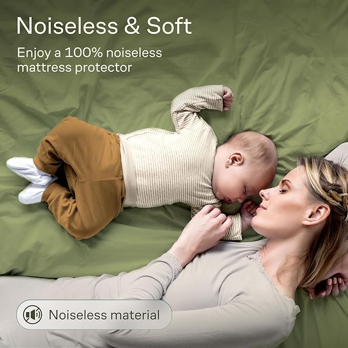 100% Waterproof Twin Mattress Protector - 360 Pad Protection Against Spills, Stains & Accidents for Parents & Pet Owners - Noiseless & Cooling Viscose Made from Bamboo (Green)