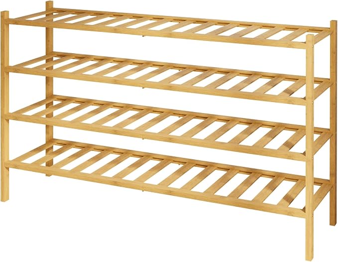 Kitsure Bamboo Wooden Shoe Rack for Closet - Stackable Shoe Organizer with Modular Structure, Space-Saving Shoe Shelf for Entryway, Living Room, Bedroom, 32.7" Wide - 4 Tiers, Natural by Kitsure