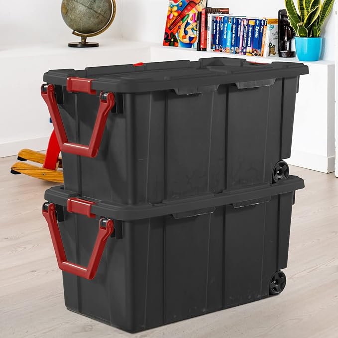 Storage Bins 40 Gallon Heavy-Duty Plastic Storage Bins, 2 Pack Container Totes with Durable Lid and Secure Latching Buckles, Stackable, Tough Storage Containers for Garage and Metal Rack Organizing - Image 5