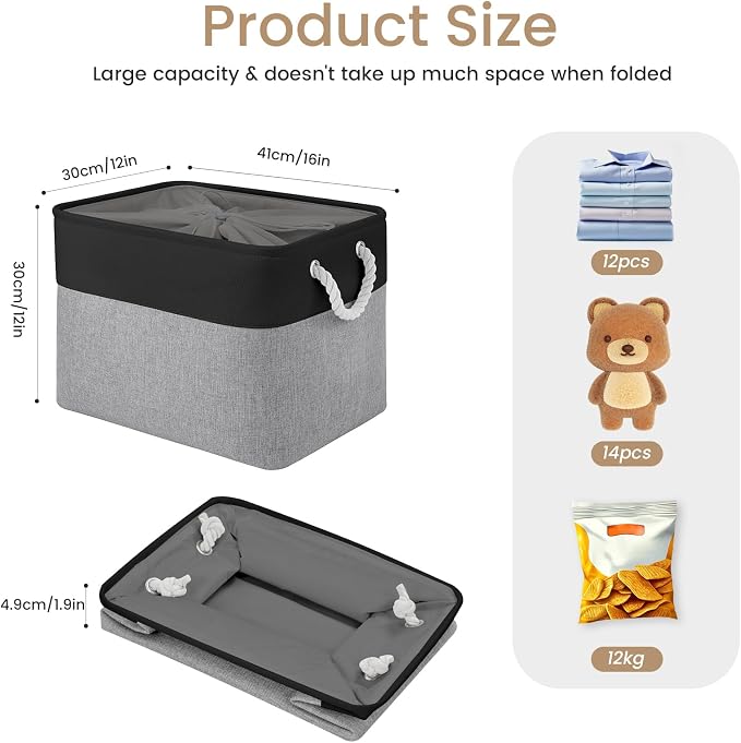 Large Storage Baskets- 16x12x12 inch Storage Bins for Shelves and Closet Organizing, Foldable Fabric Bin for Home Organization Clothes and Laundry (1-Pack, Black&Gray) - Image 5