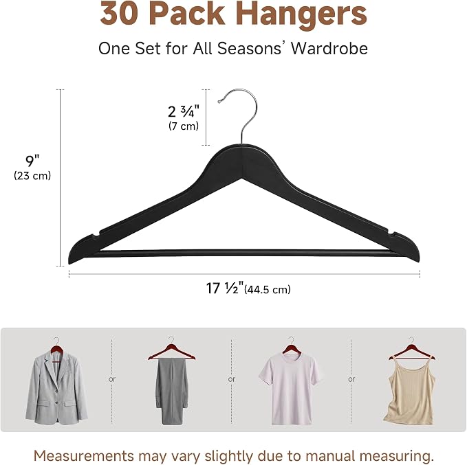 StorageWorks Black Wooden Hangers 30 Pack, Heavy Duty Wood Hangers for Closet, Clothes Hangers for Coats, Shirts, Pants, Suits - Image 2