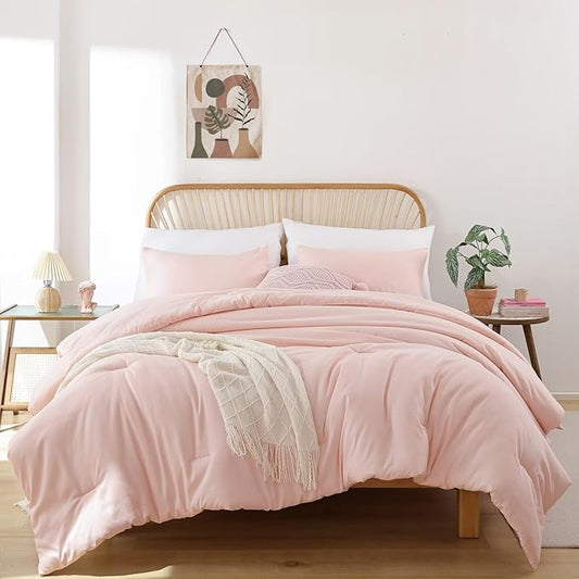 ROSGONIA Comforter Full Size for Girls Boys Teens Blush, 3pcs(1 Boho Pink Comforter & 2 Pillowcases) Lightweight Dorm Bedding Soft All Season Bed Set