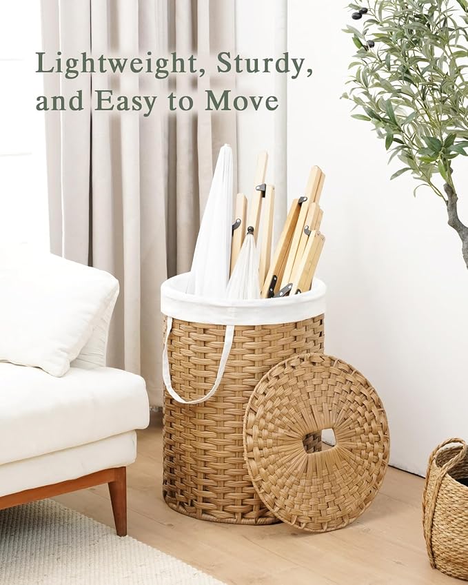 SETVSON Laundry Hamper with Lid 23.8 Gal (90 L) Round Laundry Basket with Lid Handwoven Clothes Hamper Removable Bag 2 Mesh Bags Rattan Woven Basket Handles for Bathroom Living Room Natural - Image 6
