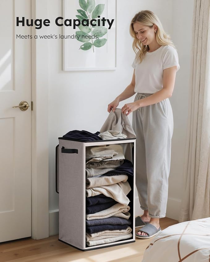 SOLEDI Laundry Hamper with Lid 90L Large & Tall Collapsible Laundry Basket, Clothes Hamper with Bag Removable Easy to Carry, Dirty Hampers for Bedroom, Bathroom, Dorm, College, Light taupe - Image 3