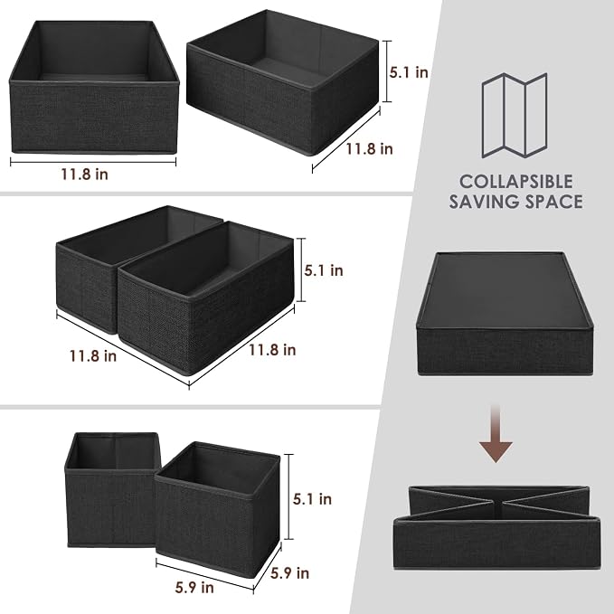 Criusia 6 Pack Clothes Drawer Organizer Dividers, Fabric Foldable Closet Dresser Drawer Organizer for Clothing, Bra Sock Underwear Drawer Organizer for Nursery Bedroom Organization (6 Bins, Black) - Image 3