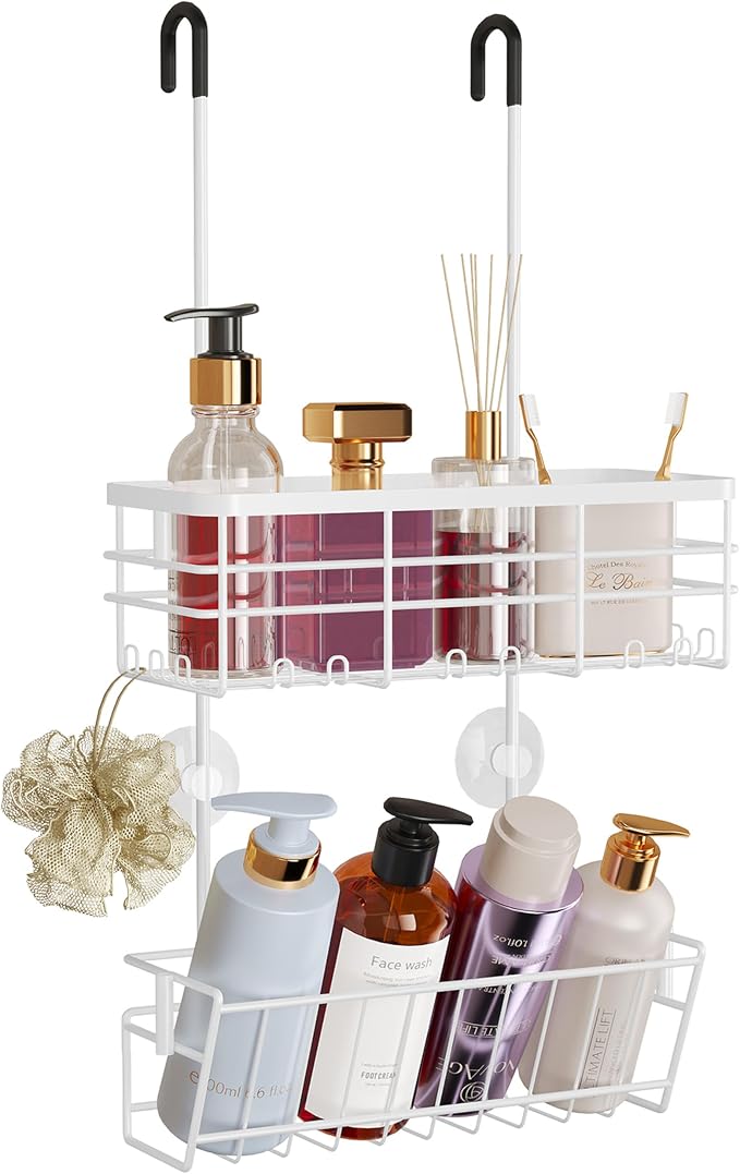 HapiRm Hanging Shower Caddy Organizer - No Drilling Shower Organizer with Inclined Shelf, Rustproof & Waterproof 304 Stainless Steel Bathroom Caddy - White by HapiRm