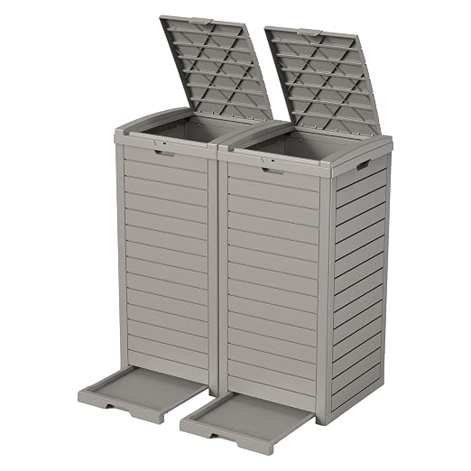 EFU 38 Gallon Outdoor Trash Can with Lid & Drip Tray, Dual Garbage Can for Patio Backyard Deck,Large Heavy Duty Waste Container Bin，Light Coffee by Unknown